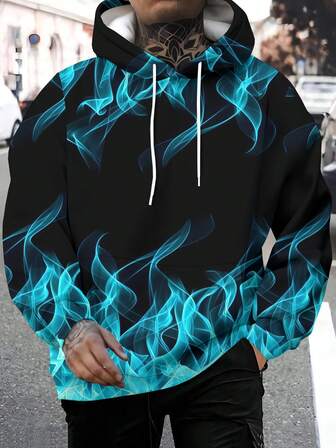 Sudadera con capucha de manga larga con estampado novedoso en 3D para hombres, sudadera con capucha de otoño/invierno para hombres con cordón y bolsillos