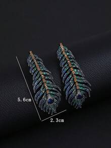 1 Cặp bông tai dài kiểu trang sức sang trọng đính đá Cubic Zirconia và lông vũ, bông tai thời trang cho nữ, thích hợp cho trang phục trang trọng, quà tặng sinh nhật và ngày lễ - Thả bông tai - Xem 2