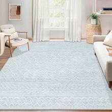 Large Washable 6x9 Area Rug: Boho Moroccan Geometric Neutral, Non-Slip Foldable Indoor Floor Carpet For Living Room, Bedroom, Dining Table - Beige, 6X9 - Modern Grey - View 9