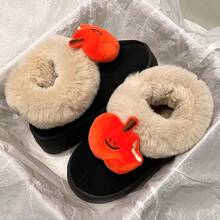 Süße Apfel Design Plüsch gefütterte rutschfeste, warme und dicke Sohle Hausschuhe für Frauen, Studenten, Winter