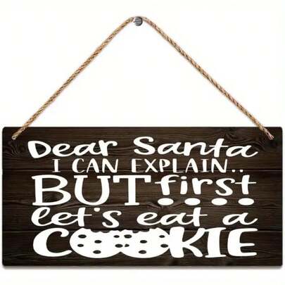 2D Flat Funny Christmas Decoration Sign - "Dear Santa, I Can Explain... But Let's Have Dinner First" - Wooden Hanging Decor With Cookie Cutter - Farmhouse Style Wall Decor, Suitable For Christmas, New Year, Valentine's Day - Dark Brown And White - Easy To Hang With Jute Rope - Multipurpose Holiday Decoration - 2D Flat Wooden Plaque - Available In Multiple Sizes - Perfect For Fireplace Mantel, Door Or Tabletop Display - Cookie Themed, 2D Flat, Christmas Home Decor Christmas Decorations Room Decor Winter