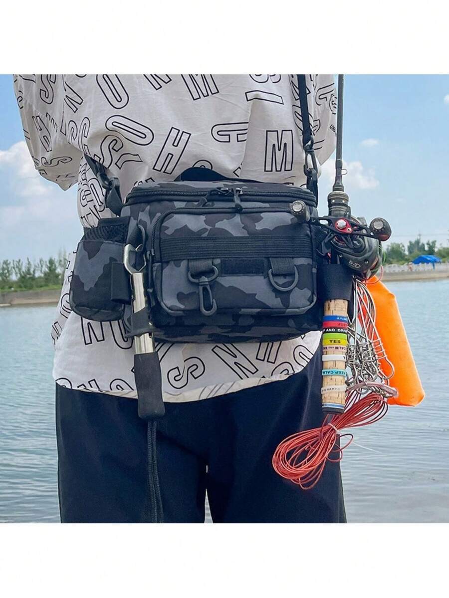 1pc New Multi-Functional Lure Fishing Bag, Waterproof & Wear-Resistant, Can Be Hung On Rod, Large Capacity Crossbody Fishing Tackle Bag
