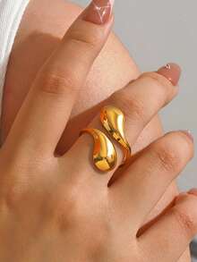 1pc Stainless Steel Fashionable Minimalist Geometric Water Drop Shiny Chunky Ring, Suitable For Women's Daily Wear