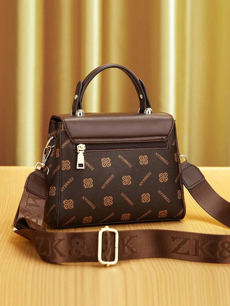 3-Piece Set Women's Fashion Handbags - Versatile Casual Tote With Wallet, Coffee Brown, Faux Leather, Zip Closure, Printed, Edged With String Design - For Women - Suitable For Everyday Use, Shopping, Dating - Perfect Gift For Her - Brown - View 6