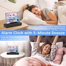 Termómetro inalámbrico Geevon para interiores/exteriores con pantalla a color - Temperatura digital, calendarios, presión barométrica y pronóstico del tiempo, funciona con batería, monitor de temperatura interior | Diseño de termómetro moderno | Body de plástico resistente, estación meteorológica