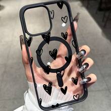 Funda Magnética Universal para Teléfonos Apple y , Cubierta Protectora Transparente con Patrón de Corazón, Diseño Ligero a Prueba de Golpes, Compatible con Carga Inalámbrica MagSafe, Cubierta Trasera con Lindo Estampado de Amor, Funda de Teléfono de Moda para Mujeres, Compatible con Modelos de la Serie  y  PDLR - Multicolor - Ver 1