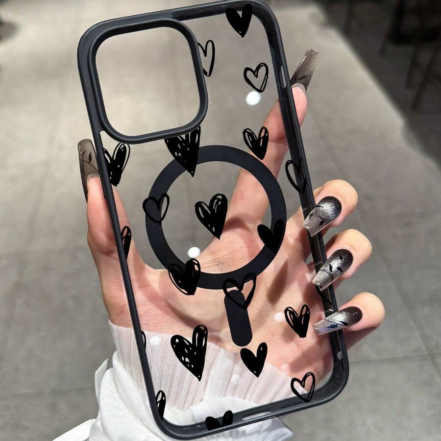 Funda Magnética Universal para Teléfonos Apple y , Cubierta Protectora Transparente con Patrón de Corazón, Diseño Ligero a Prueba de Golpes, Compatible con Carga Inalámbrica MagSafe, Cubierta Trasera con Lindo Estampado de Amor, Funda de Teléfono de Moda para Mujeres, Compatible con Modelos de la Serie y PDLR - Multicolor - Ver 1
