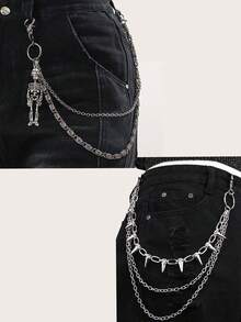 1pc Multi-Layer Hip-Hop Punk Chain, Decorative Hanging Chain,Y2K Punk Layered Pants Chain For Jeans Pants - Silver - View 16