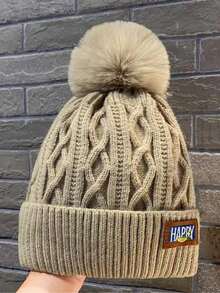 1 件男女通用秋冬保暖针织帽，时尚双面护耳帽，时尚字母刺绣提花设计 - 帽子 - 查看 3