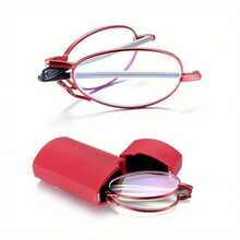 1 Pair Of Anti-Blue Light Reading Glasses With Folding Case - Suitable For IPad, Smartphones, E-Books Computer Glasses - Oval Lenses, Red/Blue Tint - Lightweight And Portable, Suitable For Office, Travel, Home Use - Compatible With Magnification Levels From +1.00 To +400.00 - Unisex, Tech Accessories, Fashionable Design, Small And Compact - 紅色的 - 查看 14