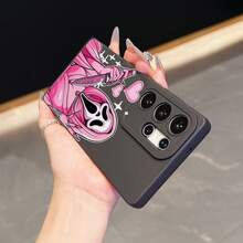 1pc Girly Pink Ghost Face, Shiny Jewelry Heart Pattern Black Cat Eye Full Coverage Phone Case, Compatible With IPhone 11/12/13/14/15/16 Pro Max, Series - Multicolor - View 4