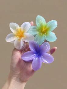 6pcs/1pc 7.3cm/2.87in White, Yellow, Pink, Blue, Purple, Orange Beach Hibiscus Flower Shaped Random Mixed Color Lightweight Plastic Hair Clips, Fashion Versatile High-End Elegant Simple Solid Color Hair Claws, Suitable For Daily Outing, Casual, Party, Commute, Beach Holiday, Ponytail, Bun, Face Washing, Makeup, Outfit Accessory Winter Hair Clutch Elegant Claw Clips Women Hair Accessories - Multicolor - View 10