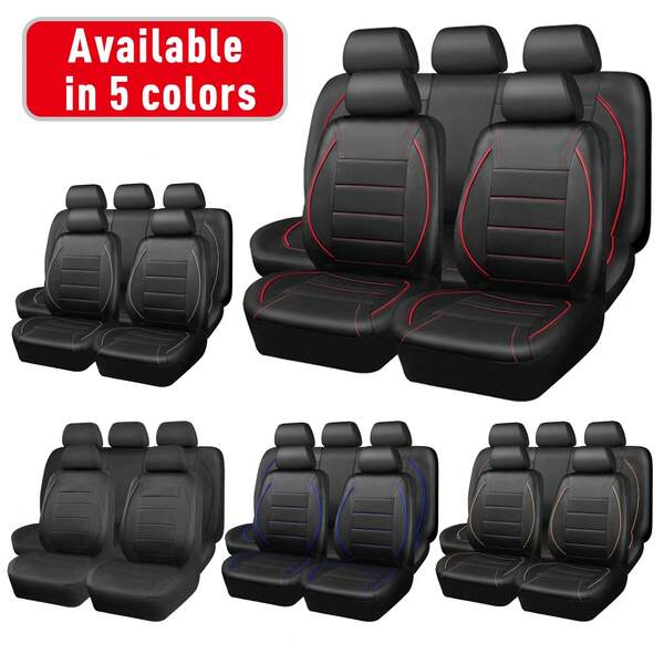 Piping Breathable Faux Leather Car Seat Cover Universal Fit Most Cars With 5 Seats