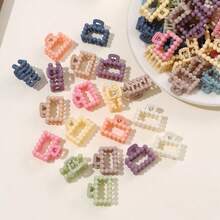 10pcs Random Mixed Color Cute Beaded Hair Clips, Morandi Square Pearl Small Clips, Elegant Matte Finish Hair Clips For Bangs, Everyday Casual Wear Fall Hair Accessories Elegant Claw Clips Winter Hair Claws Fashion Hair Clutch - Multicolor - View 1