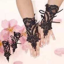 Women's Elegant Gothic Lace Gloves - Fingerless Gloves With Floral Pattern, Secure Elastic Wrist, Suitable For Weddings, Halloween, Party Costumes - Formal Event Accessories - Hand Wash Only - Essential Gothic Party Costume, Halloween Costume, Exquisite Embroidery, Delicate Fabric, Role Play Enthusiasts - 黑色 - 查看 2
