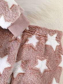 2 件套女婴休闲可爱星星图案羊毛连帽卫衣和裤子套装，秋冬 - 淺粉色 - 查看 7