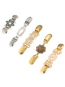 女士复古毛衣开衫领夹、腰带夹、衬衫胸针夹、金色、银色和古铜色花朵图案毛衣披肩夹 - 腰夹、腰带开衫夹围巾领子配饰夹和胸针夹，可作为服装礼品 - 披肩夾 - 查看 17