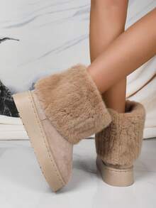 Thick Sole Short Ankle Snow Boots, Platform Flat Short Shaft Winter Warm Velvet Women Shoes