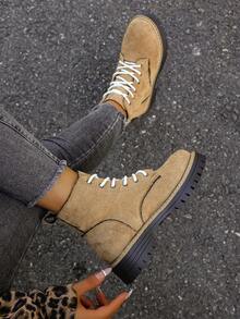 Botas de Couro Vintage Estilo Britânico com Chifre de Cervo Falso para Mulheres, Cano Médio, Botas de Trabalho de Cano Alto