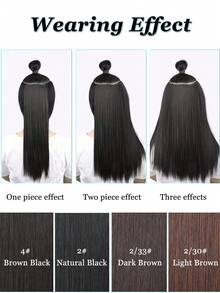 Clip In Hair Extensions Black Color 3 PCS/Set 18 Inch Long Straight Hair Extension For Women Full Head Synthetic Hair Extensions Hairpieces - Multicolor - View 8