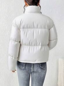 Women's Short Stand Collar Padded Coat, Minimalist Design, Fluffy Texture, Neat Tailoring, Puffy Padded Coat - White - View 4