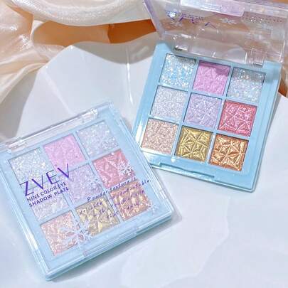 9 Colors Snowflake Glitter & Sparkle Eyeshadow Palette - Blue & Golden Shades, Shimmer & Natural Finishes For Winter Holiday Makeup, Festive Party & Everyday Glam, Winter Holiday Beauty | Shimmer Effect | Portable Design |Christmas, Halloween