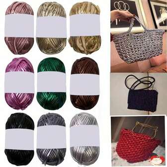 EDCUEBE7 100g/3,53oz Filato di nastro metallizzato lucido per uncinetto e maglia - lunghezza 33m/36yd, adatto per coperte, cuscini e tappeti - colori metallici unici, kit fai-da-te per artigianato fatto a mano, cuscini, bambole, progetti all'uncinetto (stile di confezione casuale)