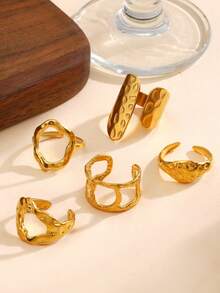 5 件/套不锈钢 18K 镀金太阳翼线开口戒指，适合女性日常佩戴 - 彩色 - 查看 6