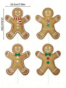 4 件大号姜饼人圣诞树挂饰，圣诞姜饼人桩 - 可爱质朴的节日装饰，户外草坪花园派对冬季装饰，适合节日居家、学校和办公室，圣诞树顶饰家居办公室节日派对花瓶装饰，羽毛装饰节日挂饰室内外，家居装饰，房间装饰 - 彩色 - 查看 4