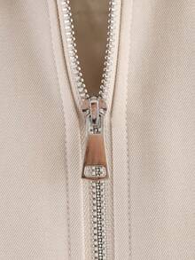 Chaqueta con bolsillo con cremallera para mujer en beige - Chaqueta informal de corte holgado con solapa para primavera/otoño