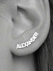 1 Peça Brinco de Pino Personalizado de Aço Inoxidável com Nome Personalizado em Prata - Estilo Hip Hop Y2K, Design de Letra Personalizada para Meninas - Presente de Aniversário Perfeito, Prata, Estiloso, Colorido, Vintage, Simples, Unissex, Casual, Fofos, Personalizado, Único, Presentes Ideais para Ele, Presentes Ideais para Família, Amigos, para Aniversários, para Formatura, para Festa, Presentes do Dia das Mães para Meninas