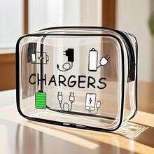 New Arrival All My Chargers Travel Organizer - Transparent Toiletry Bag, Travel Essentials, Portable Travel Cosmetic Bag With Zipper, Beach Transparent PVC Toiletry Bag, Waterproof Storage Bag, Transparent Storage Bag, Cable And USB Storage Bag, Airport Airline Standard PVC Cosmetic Bag For Chargers, Cables And Power Banks