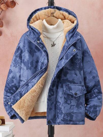 Tween Boys' Casual Thermal Lined Zip-Up Hooded Jacket With Pockets, Suitable For Autumn/Winter