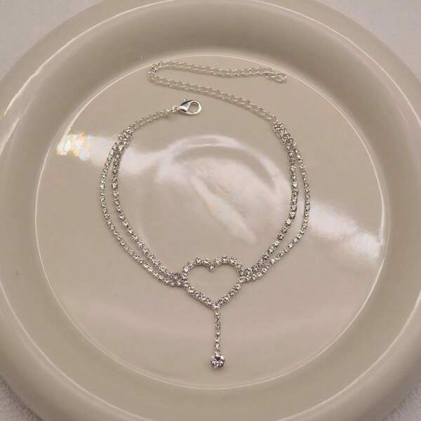 Fashionable Versatile Beaded Anklet, Sexy Crystal Heart Tassel Anklet