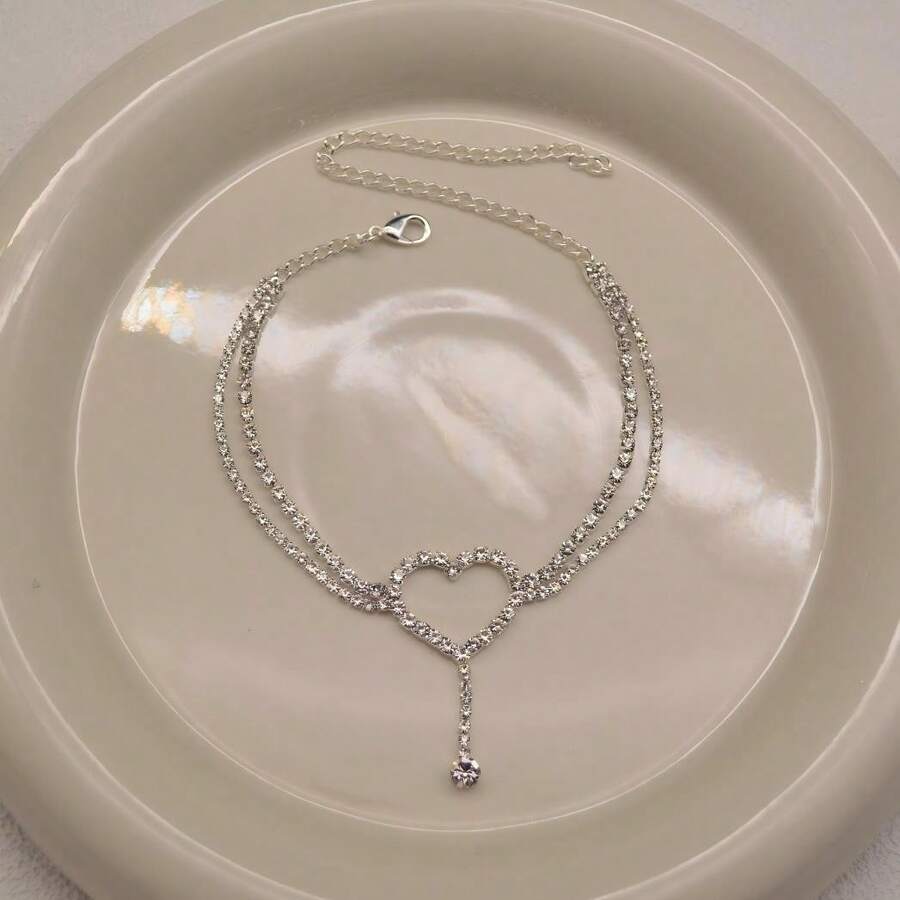 Fashionable Versatile Beaded Anklet, Sexy Crystal Heart Tassel Anklet