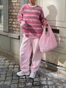 Vibrant Fashion Casual Colorblock Gradient Striped Loose Knit Sweater, Suitable For Women, Christmas, New Year