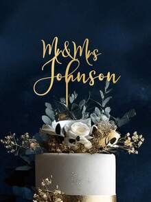 1/3/5 piezas Decoración para pastel de boda, Decoración personalizada para pastel, Decoración rústica para pastel de boda, Decoración personalizada Sr. y Sra. para pastel, Decoración para pastel de boda, Boda dorada, Diseño elegante - Multicolor - Ver 3