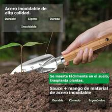 Jardineria Herramientas, Juego de 5 Herramientas para Jardín, Pala, Tenedor, Rastrillo Herramientas para Jardinería, Kit de Herramientas de Jardinería Resistentes de Acero Inoxidable - 1 - Ver 9
