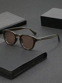 1 Pair Men's Retro Round Studded Fashion Glasses, Fashionable For Outdoor, Cycling, Beach, Party