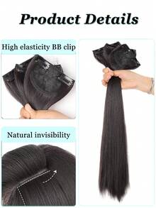 Clip In Hair Extensions Black Color 3 PCS/Set 18 Inch Long Straight Hair Extension For Women Full Head Synthetic Hair Extensions Hairpieces - Multicolor - View 4