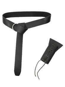 Multi-Piece Set Vintage Street Style Viking Belt, Leather Pouch, Arm Cuff Accessories, Viking Costume Leather Wristband, Scabbard, Retro Pouch, Suitable For Men