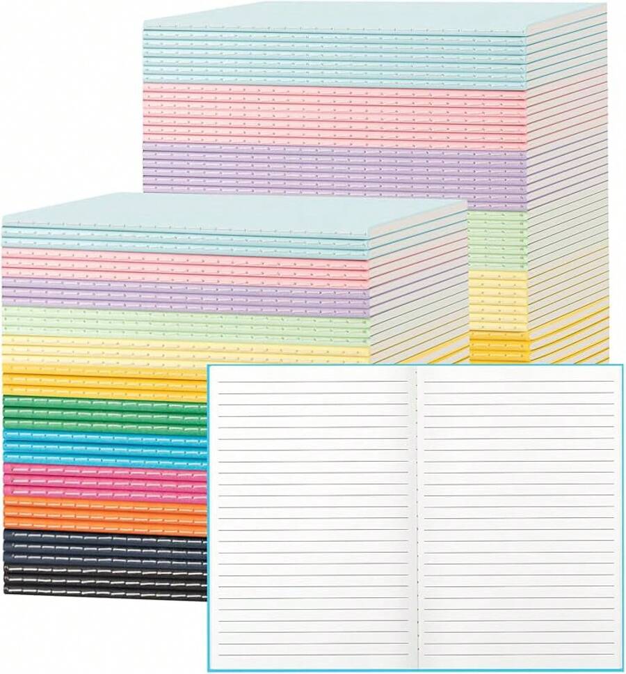 24 Pack Colorful Lined Notebooks For Writing, Journals Bulk, A5 Composition Books, 8.3x5.5 Inch, 60 Pages, 30 Sheets Sketchbooks For Office School Travel Supplies (Lined-24 Pack, 12 Colors) - 有襯裡-120包 - 查看 1