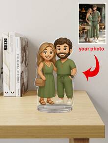 Custom Action Figure Portrait, Personalized Digital Portrait Art, Custom Photo To Cartoon Acrylic Plaque, Wedding Keepsake, Personalized Acrylic Keepsake, Anniversary Gift, Perfect Keepsake For Special, Personalized Photo Stand, Customized Acrylic Photo Ornaments, Ideal Gifts For Weddings, Birthdays Gifts, Multi-Functional, Durable, Ornamental, Reusable - C-photo Cartoon Round Bottom Stand - View 3