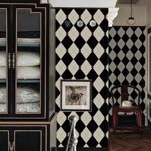 Retro Checkered Peel And Stick Wallpaper Black And White Wallpaper Vintage Plaid British Geometric Wall Paper Bathroom Kitchen Cabinet Contact Paper 17.3x78 - 17.3 英吋 x 78 英吋 + 黑色/白色 - 查看 6