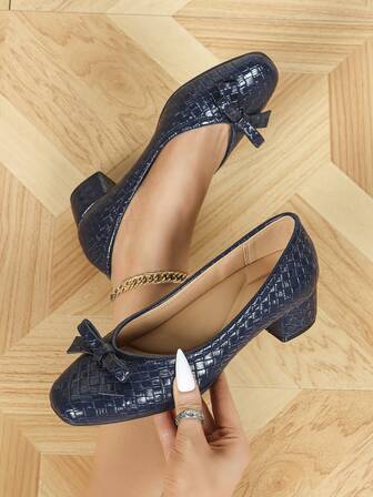 Square Toe Comfortable Chunky Heel Soft Bottom Work Shoes