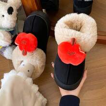 Süße Apfel Design Plüsch gefütterte rutschfeste, warme und dicke Sohle Hausschuhe für Frauen, Studenten, Winter
