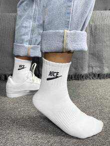 1/5/10 Perechi Șosete Unisex cu Litere în Culoare Solidă, Calde, Casual, Respirabile, Sport, Șosete de Casă, Șosete Moi și Confortabile din Bumbac, Potrivite pentru Toamna/Iarna Zilnică și La birou