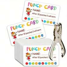 100pcs Durable Cute Punched Cards With Puncher - Colorful Behavior Reward System For Classroom And Home, Easy-To-Use Incentive Tool