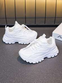 1 Pair Children's Casual Running Shoes, Hook & Loop Closure Design, Lightweight Boys' Running Sneakers, Mesh Fabric Upper, Striped Pattern, Suitable For Daily Wear, Running And Leisure Activities - Spring/Autumn/All Season Lightweight Boys' Running Shoes - White - View 2