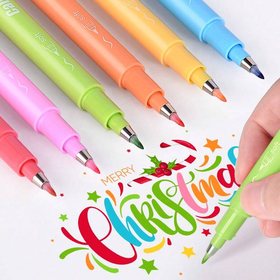 6 Stücke Wasserbasierte Farbstifte Set, Filzstifte in Makronen-Farben, Kalligraphiestifte für tägliches Schreiben, Tagebuch, Notizen und Zeichnen, geeignet als Schulmaterial